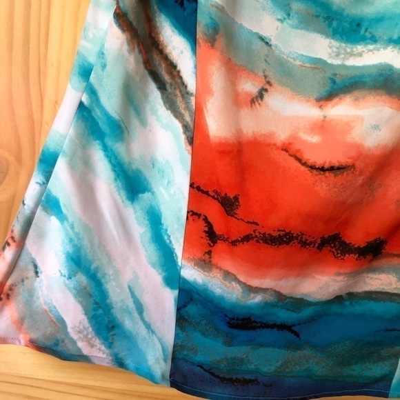 Worthington sleeveless bright watercolor asymmetrical drape neck blouse size M - Picture 7 of 12